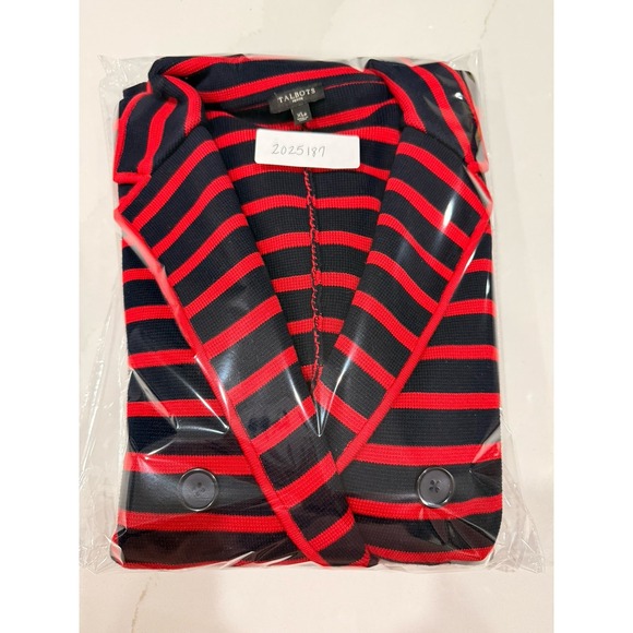 Talbots Blazer Womens XLP Red Blue Striped Knit Double Breasted Career Preppy - Picture 9 of 9